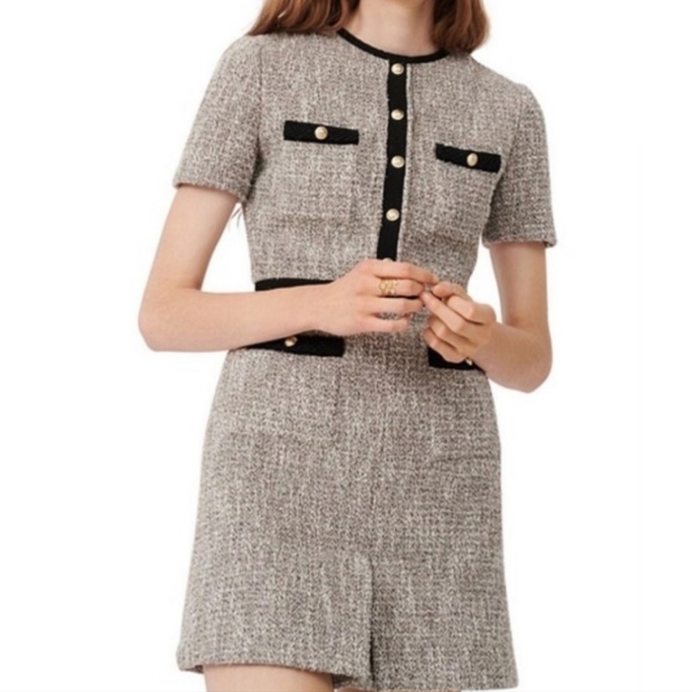 Maje Black and Gray Tweed Mini Dress
